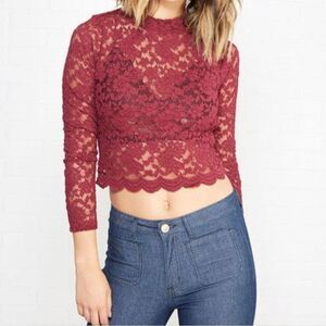 Ambiance Cropped High Neck Lace Sheer Top Size Small